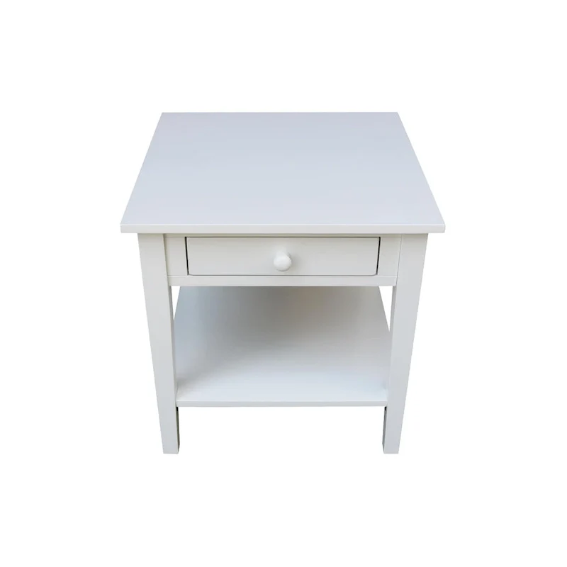 Square Solid Parawood End Table with Drawer & Shelf, 24