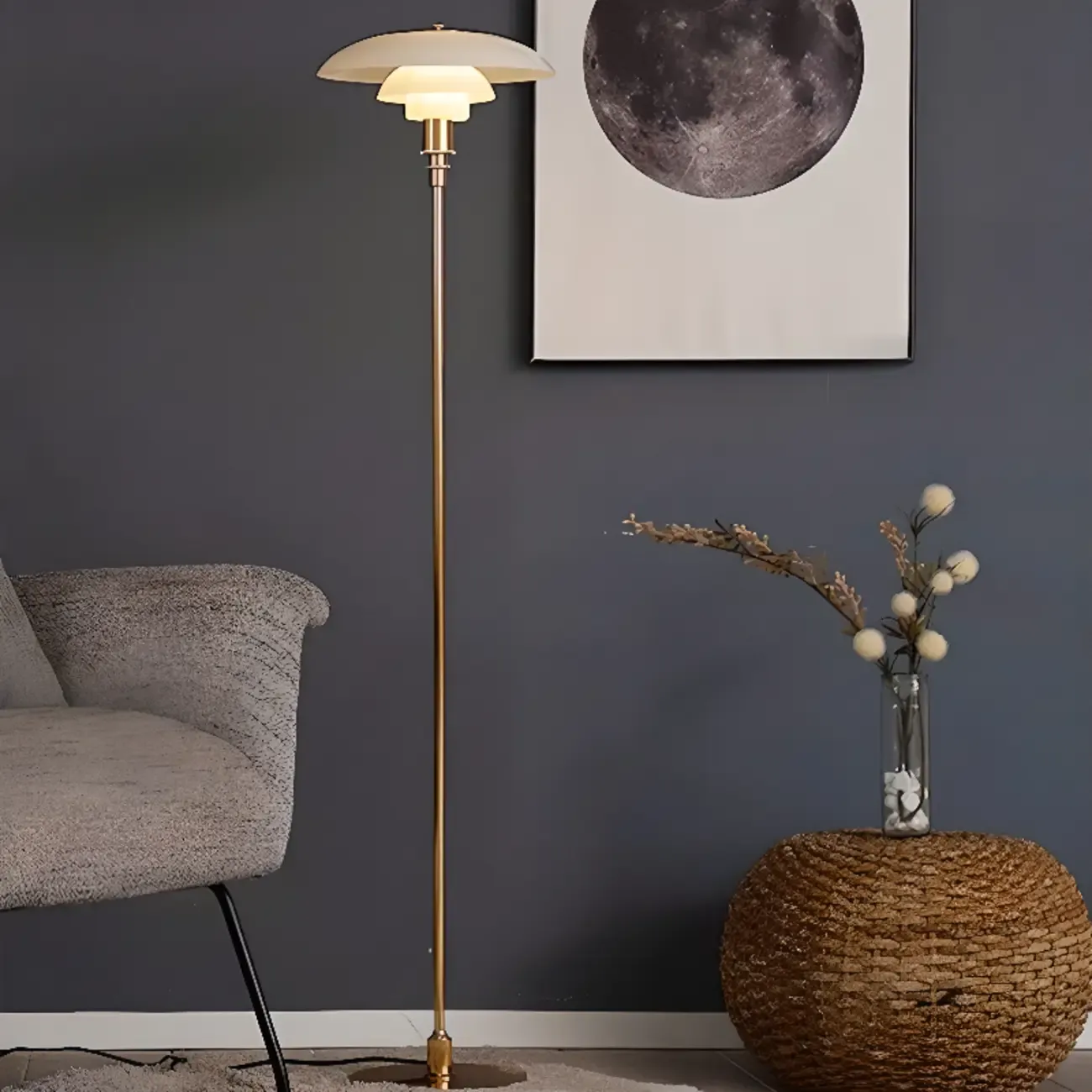 Minimalist Metal Floor Lamp with Glass Shade for Living Room