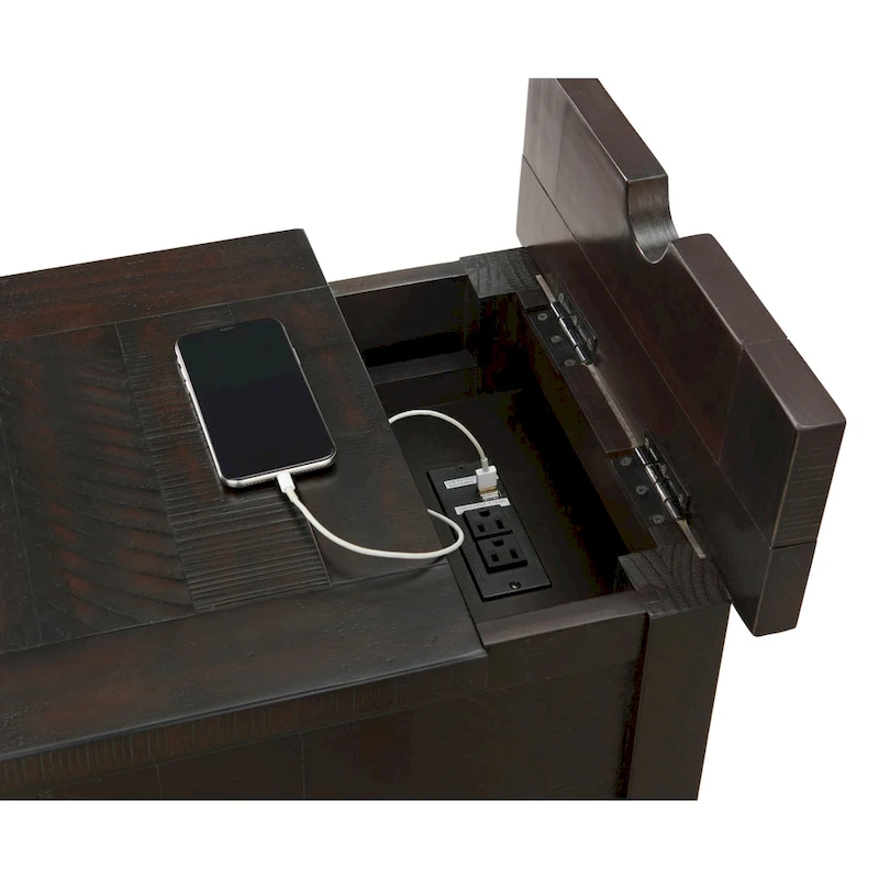 Rustic Solid Wood Chairside End Table with Hidden Charging Station