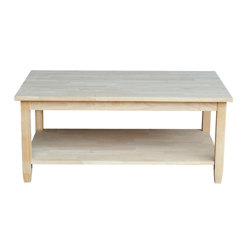 Unfinished Solid Parawood Coffee Table, Natural Wood Living Room Center Table