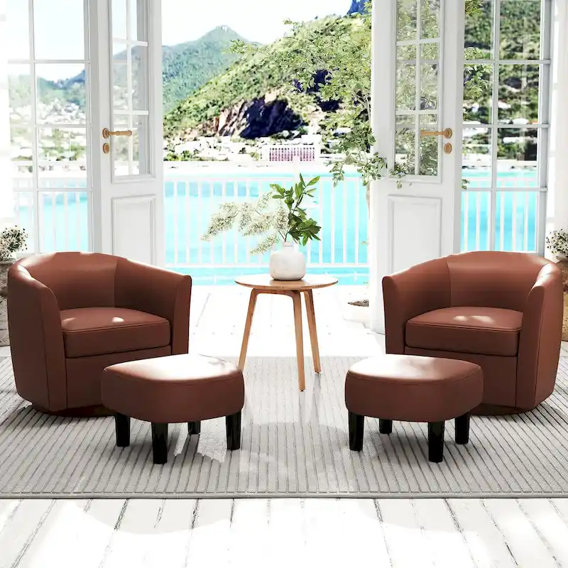 Swivel Barrel Chair with Ottoman Footrest Curved Backrest
