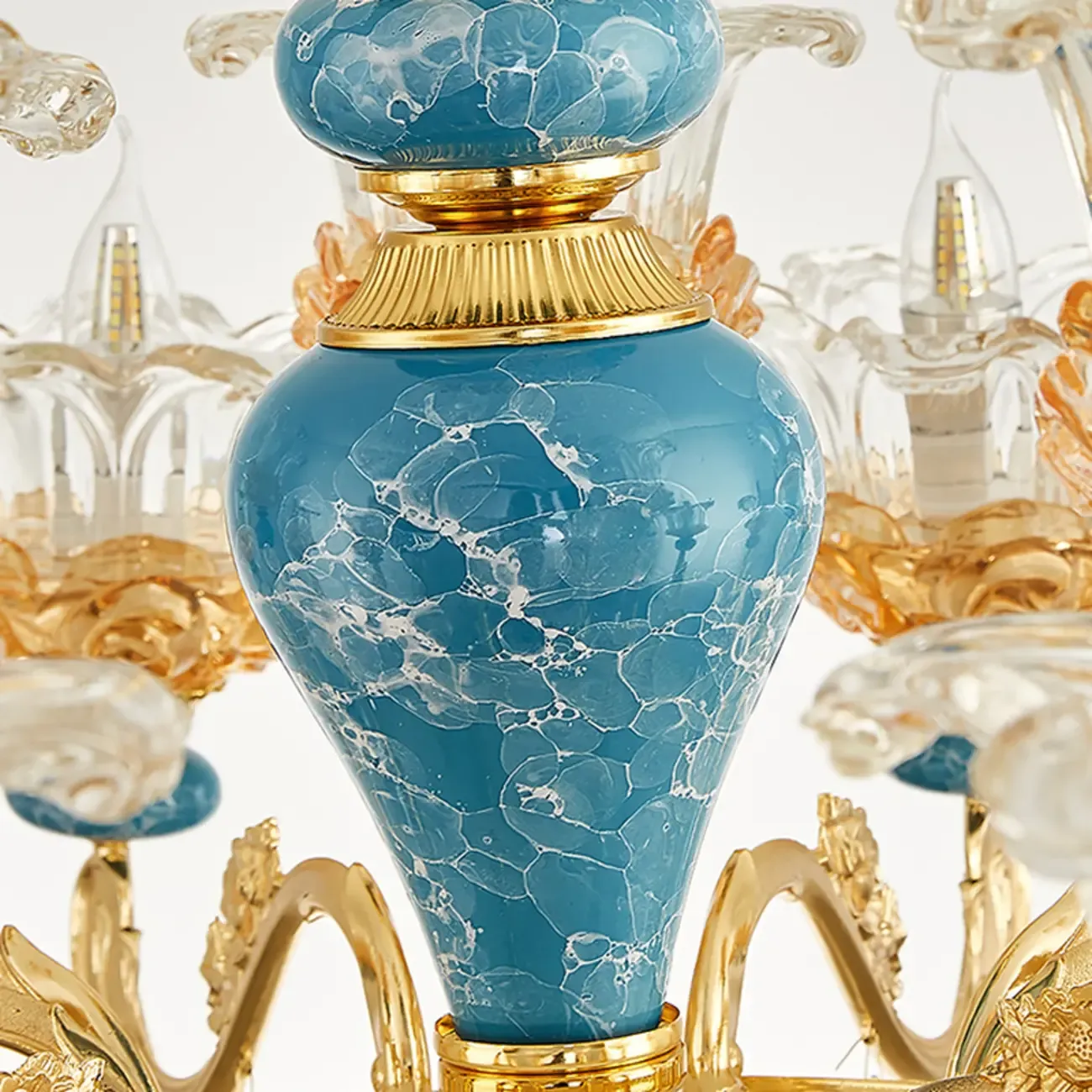 Large Luxury Brass Flower Shape Clear Glass Chandelier