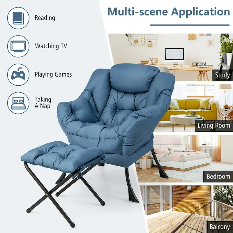 Gymax Lazy Sofa Chair Accent Leisure Armchair with Folding Footrest &