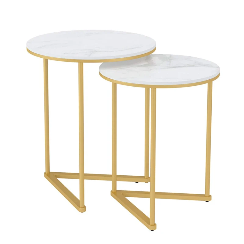 Set of 2 Round Nesting Coffee Side Table  Accent End Table