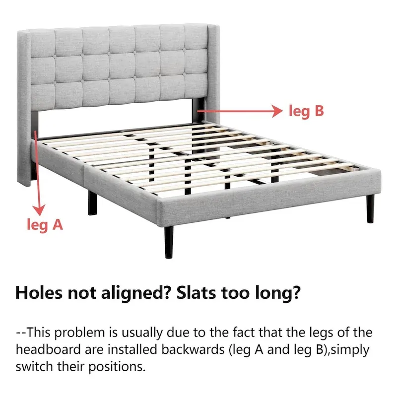 Upholstered Wingback Bed Frame with Wooden Slats