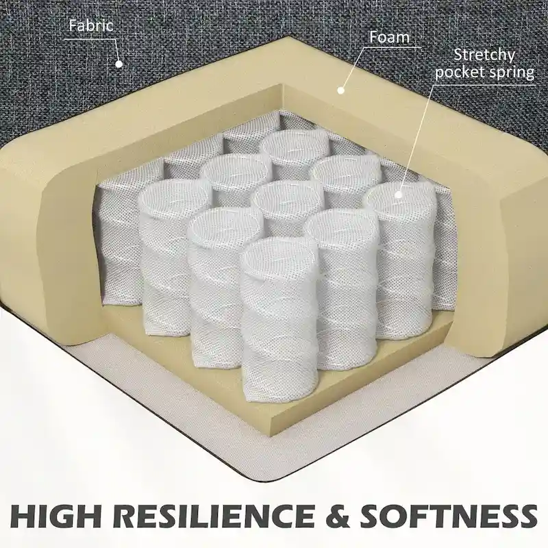 HOMCOM 61  Loveseat Sofa, Mid Century Modern 2 Seater Small Couch with Nailhead Trim, Rolled Arm, Fabric Upholstered Love Seat