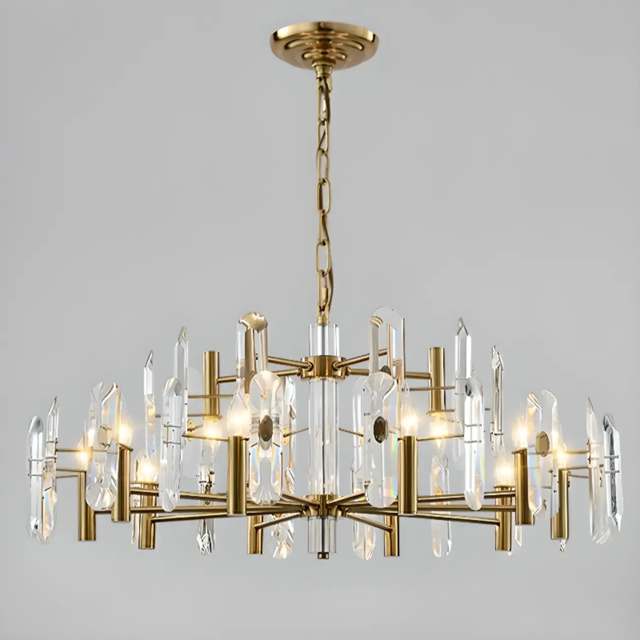 Geometric Gold Metal Clear Crystal Sputnik Chandelier