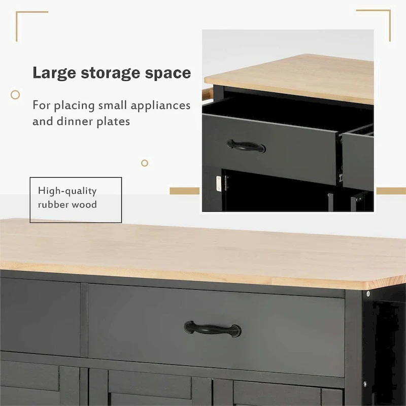 Kitchen Island Cart with Solid Wood Top and Locking Wheels