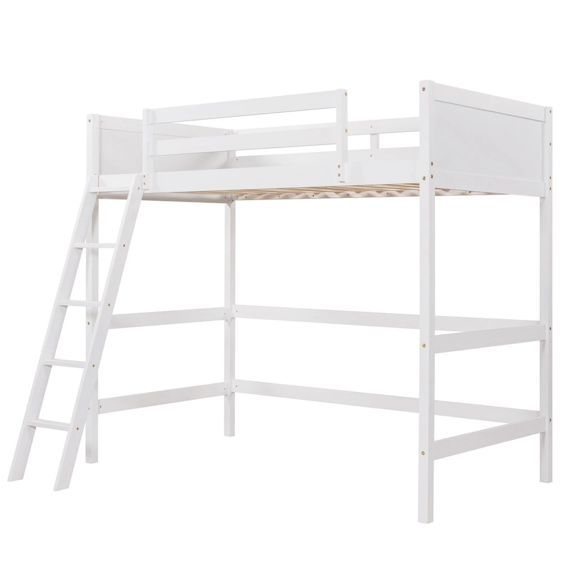 Twin Solid Wood Loft Bed with Ladder & Fence