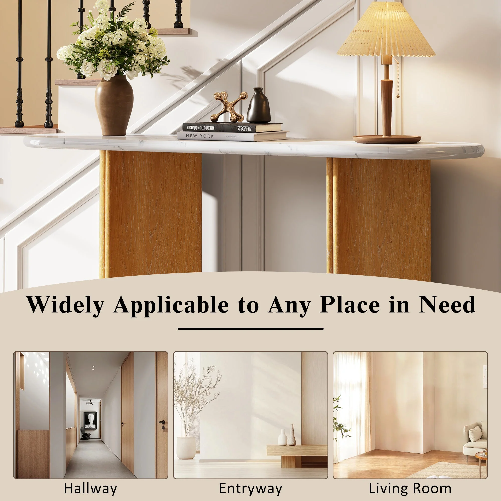 Walker Edison | Oval Faux Marble Top Console Entryway Table