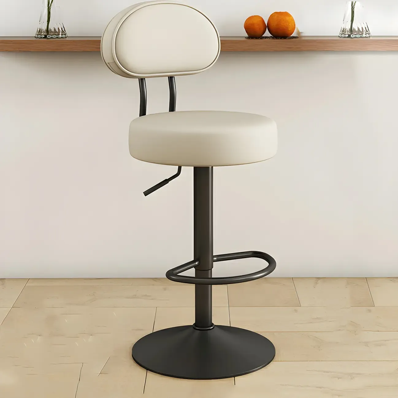 Round Adjustable Faux Leather Bar Stools with Back