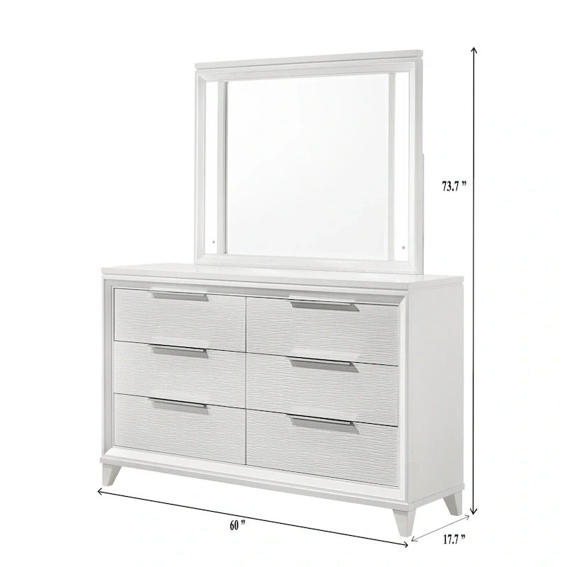 Denissa 6 Piece White Upholstered LED Panel Bedroom Set