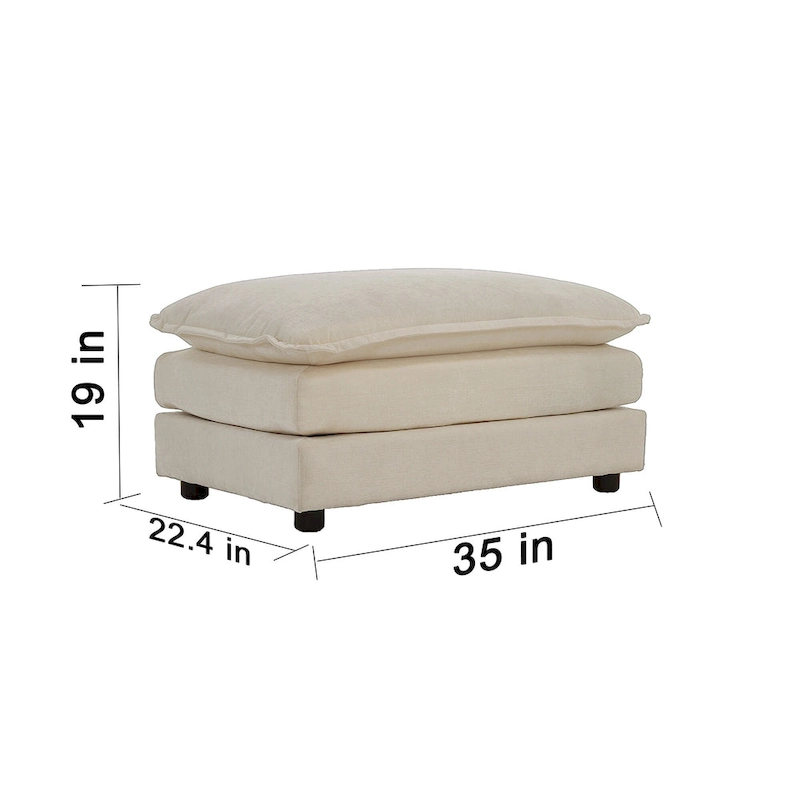 Beige Chenille Single Sofa with Ottoman and Double Cushion Seat