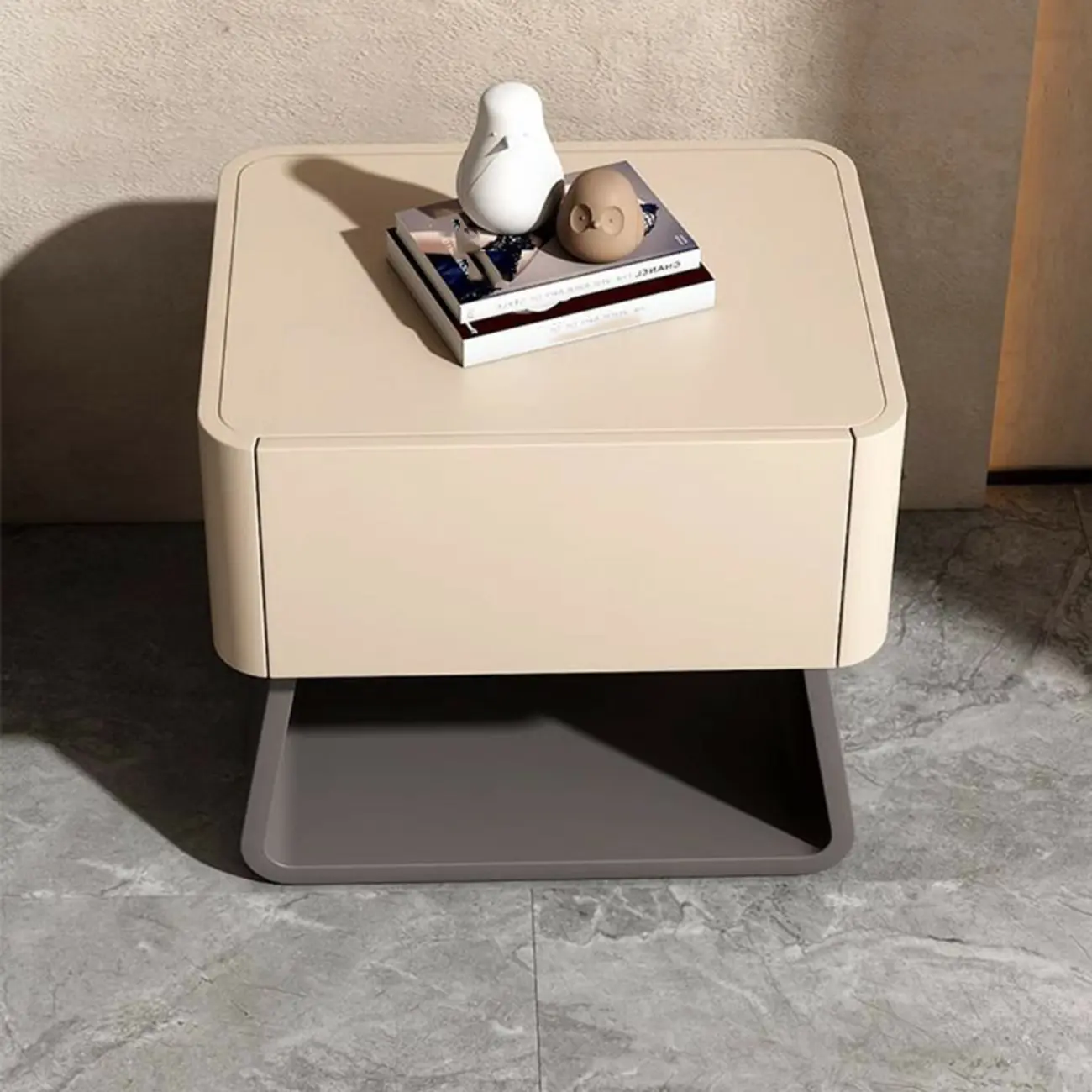 Modern Milky Gray/ White Low Wooden Drawer Nightstand
