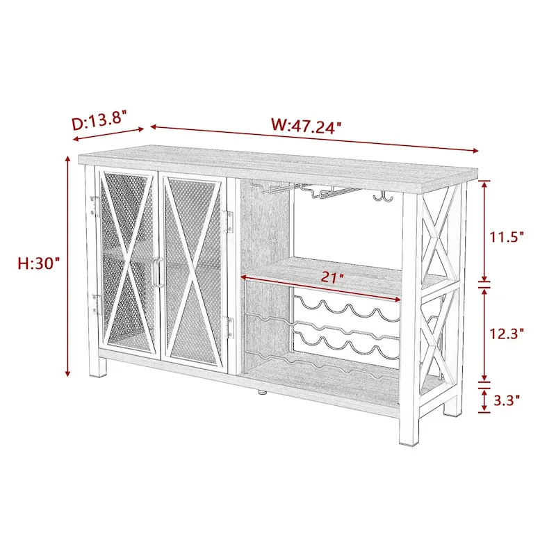 Myhozm Buffet Bar Cabinet with Wine Rack, Modern Buffet/Sideboard Wine Bar Dining Server, Grey/Brown