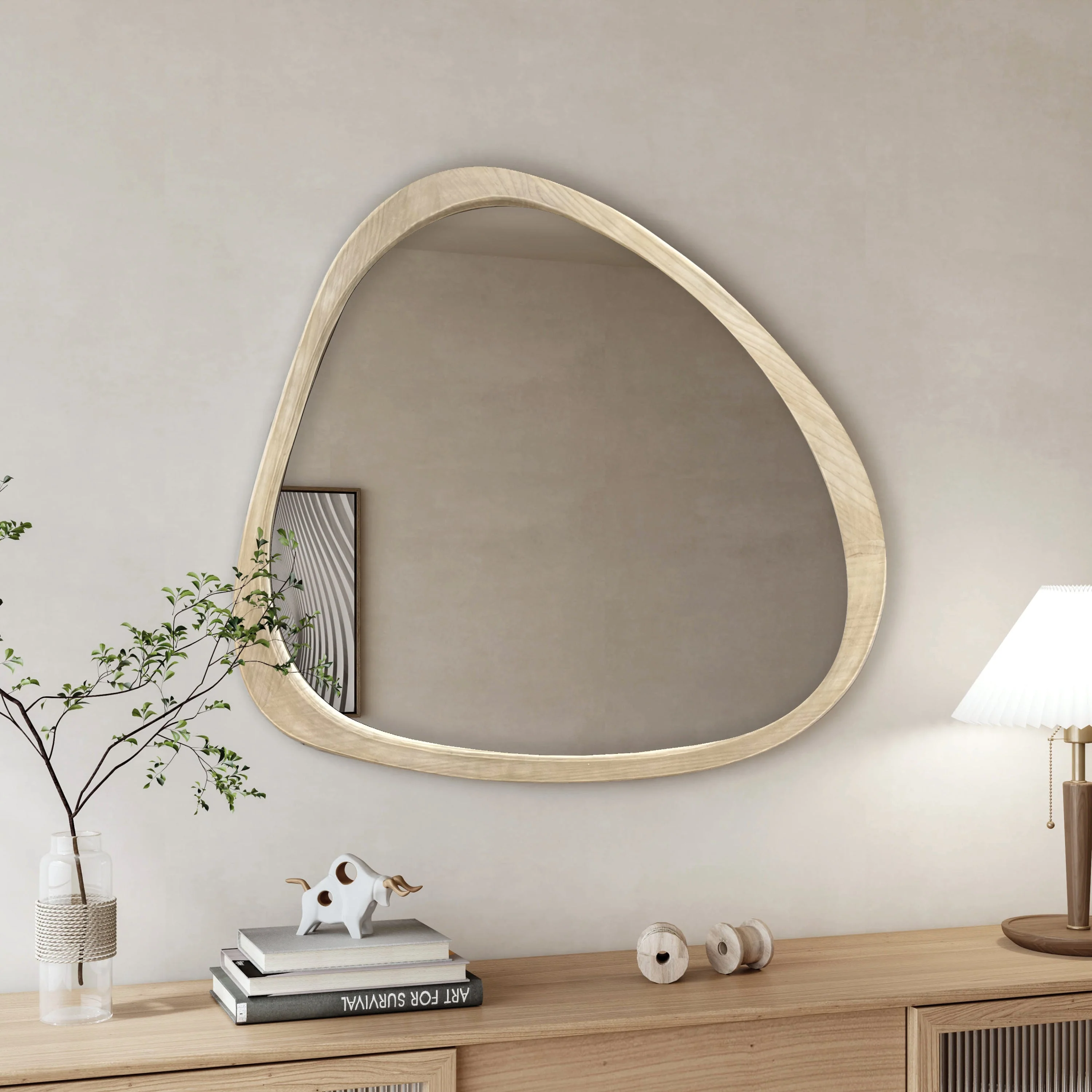 Walker Edison | Asymmetrical Natural 45 Wooden Wall Mirror