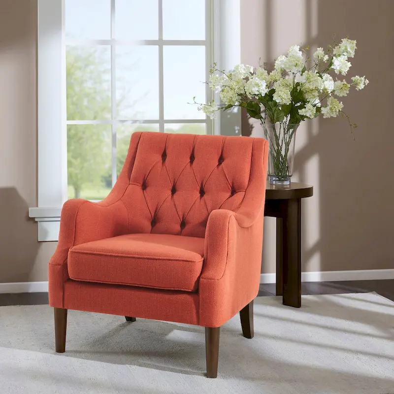 Button Tufted Accent Chair, Transitional, Removable Cushion, Wood Legs, 29.25"W, 300 lbs, 6 Colors