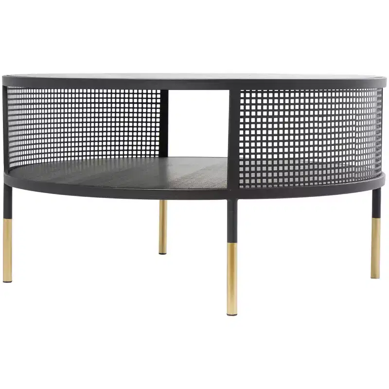 Olivia & May Metal Open Grid Frame 1 Shelf Coffee Table with Gold Legs Black: Modern Drum Style, No Assembly Required
