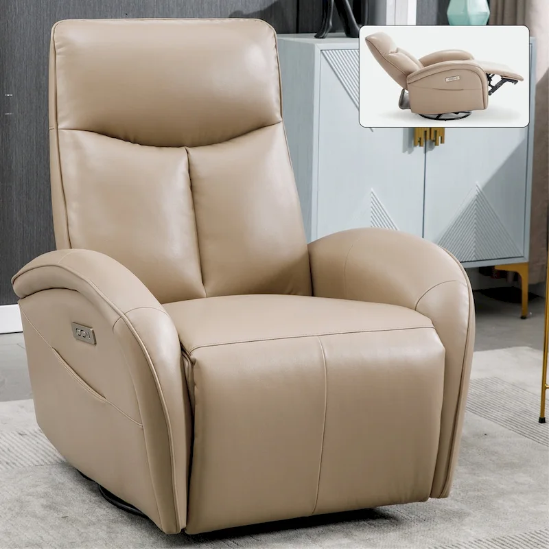 Leatheraire Swivel and Rocker Power Recliner Chair with Lumbar Support, Max Swivel Degree 270, USB and Type-C Ports
