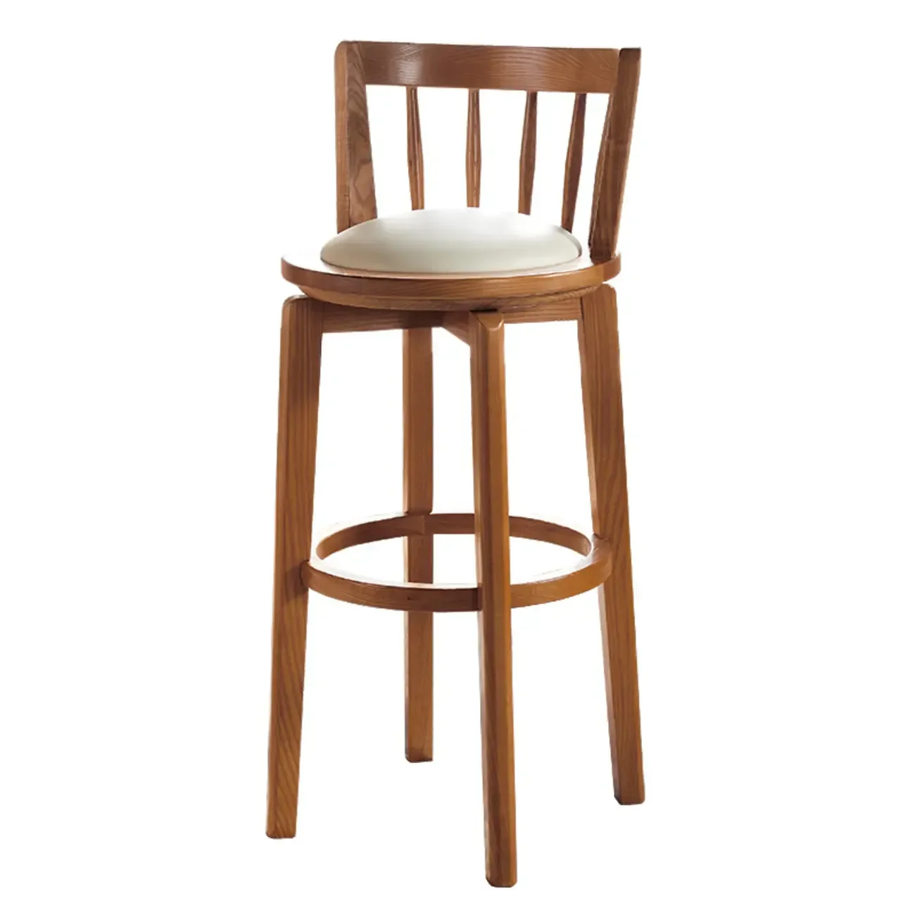 Mid-century Modern Wooden Swivel Bar Stool Upholstered