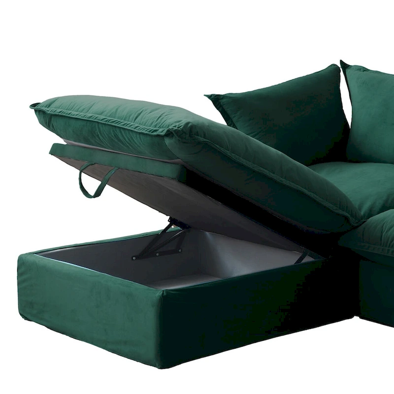 Cloud Sectional Sofa Down Feather Modular Couch L-shaped Velvet Wide Deep Seat Convertible Sofa.