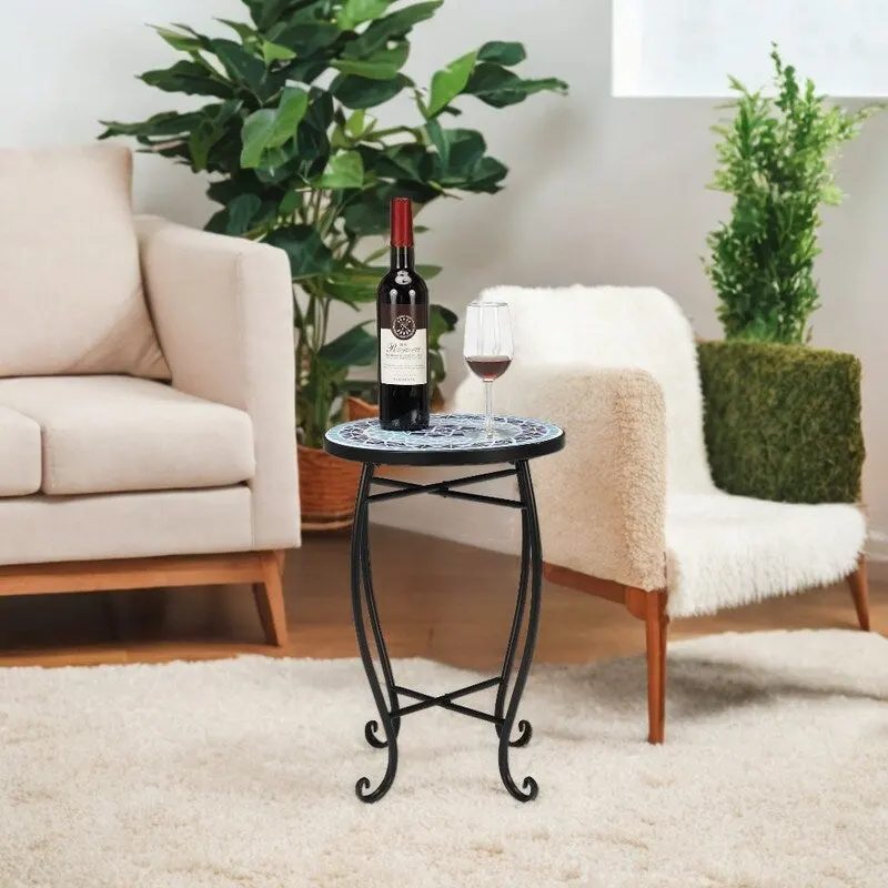 Mosaic Round Terrace Bistro Table Side Table With Coloured Glass