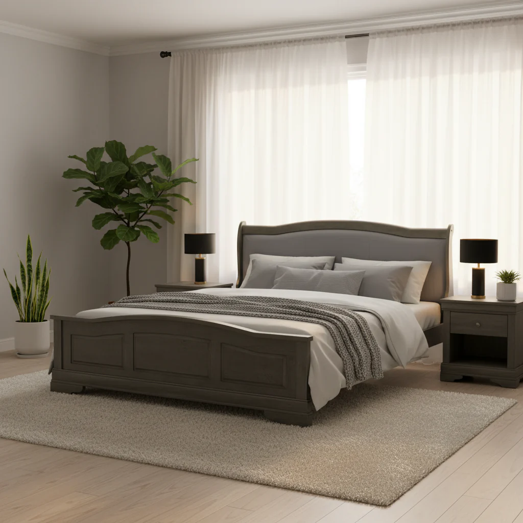 Upholstered Wood King Panel Bed