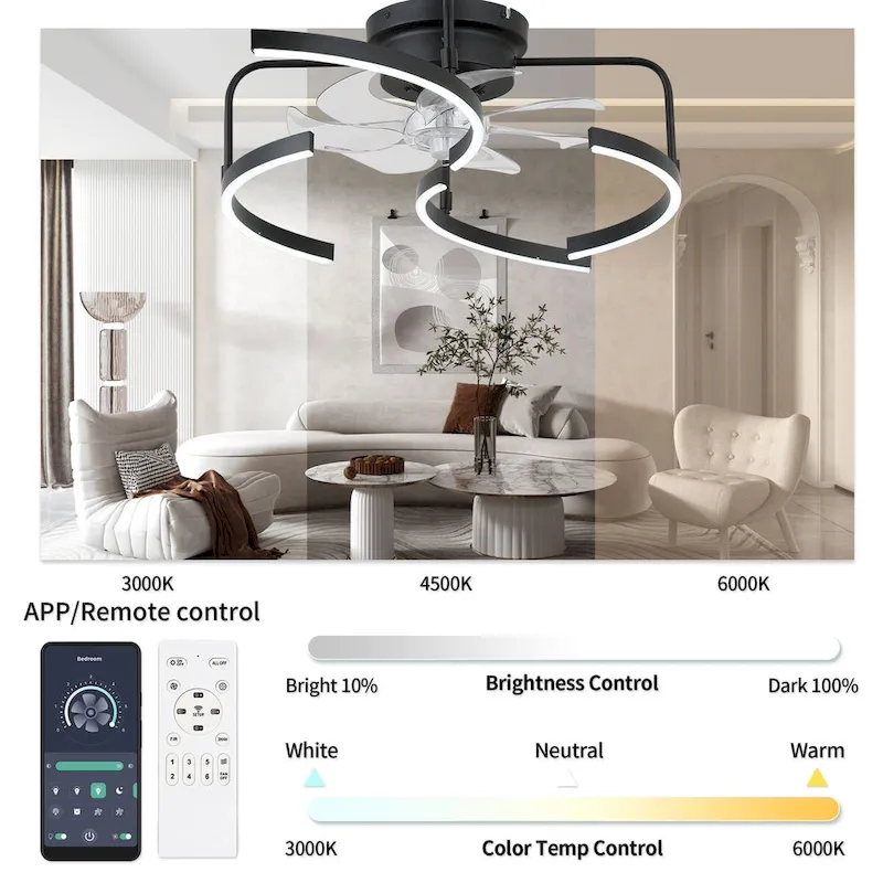 Cusp Barn 20-Inch LED 6-DIY Shape Smart Ceiling Fan With Light, 6-Speed Reversible Ceiling Fan Light With Remote Control