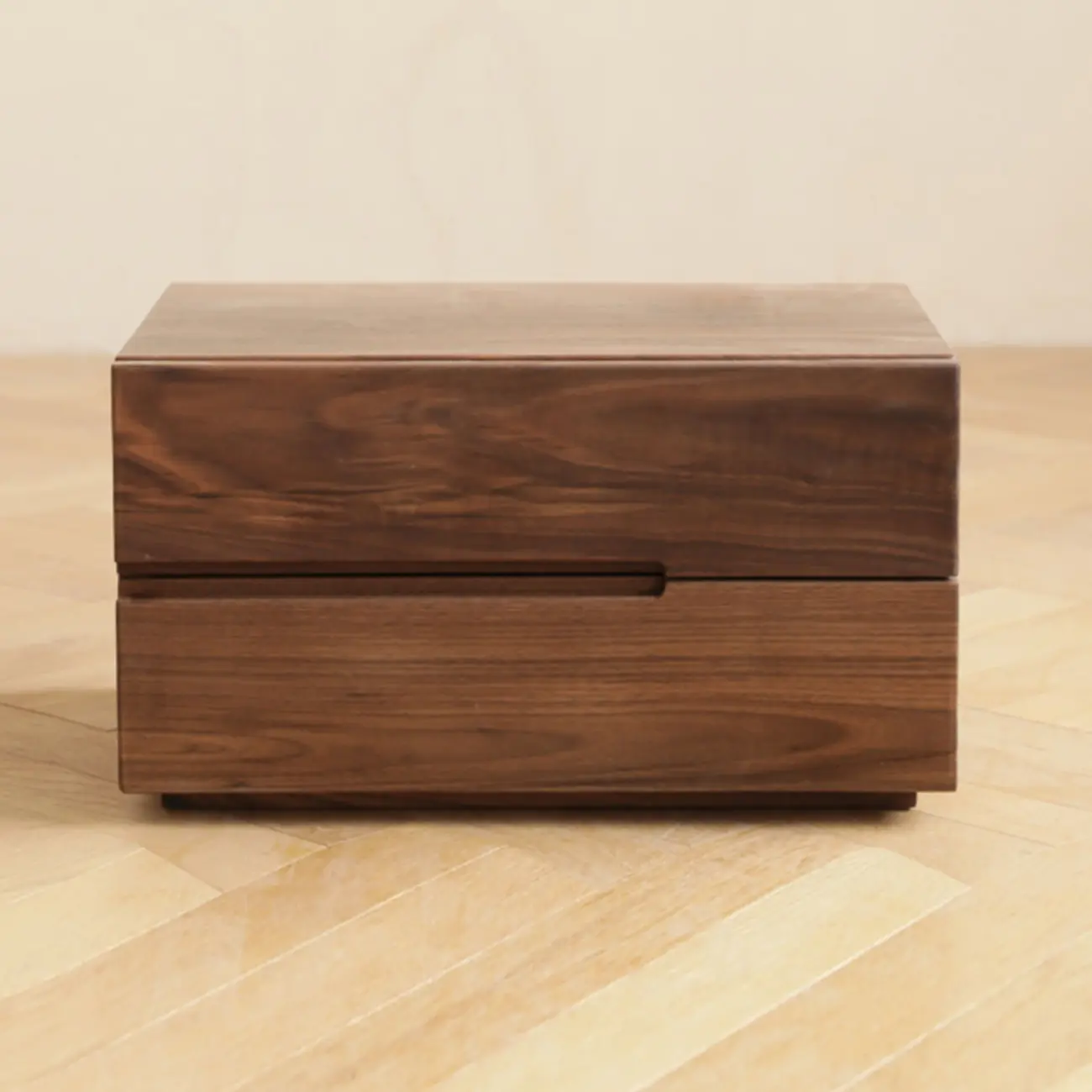 Scandinavian Brown Wood Bedside Table with 2 Drawer