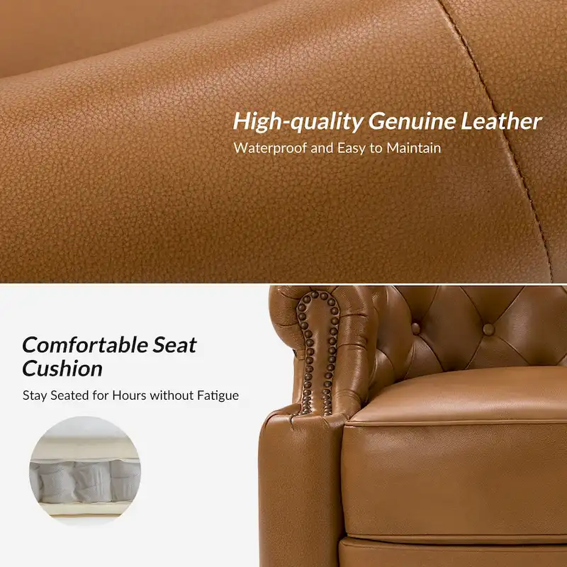 Felipe Modern Genuine Leather Swivel Chair With Tufted Back By HULALA HOME