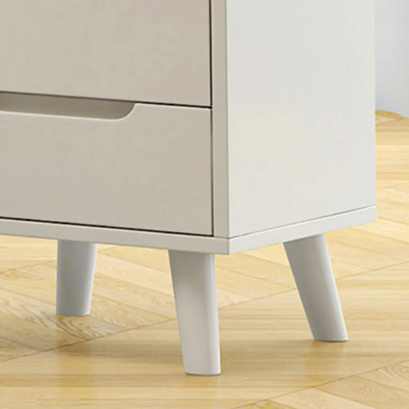 White Rubberwood 2 Drawers Narrow Nightstand with Legs