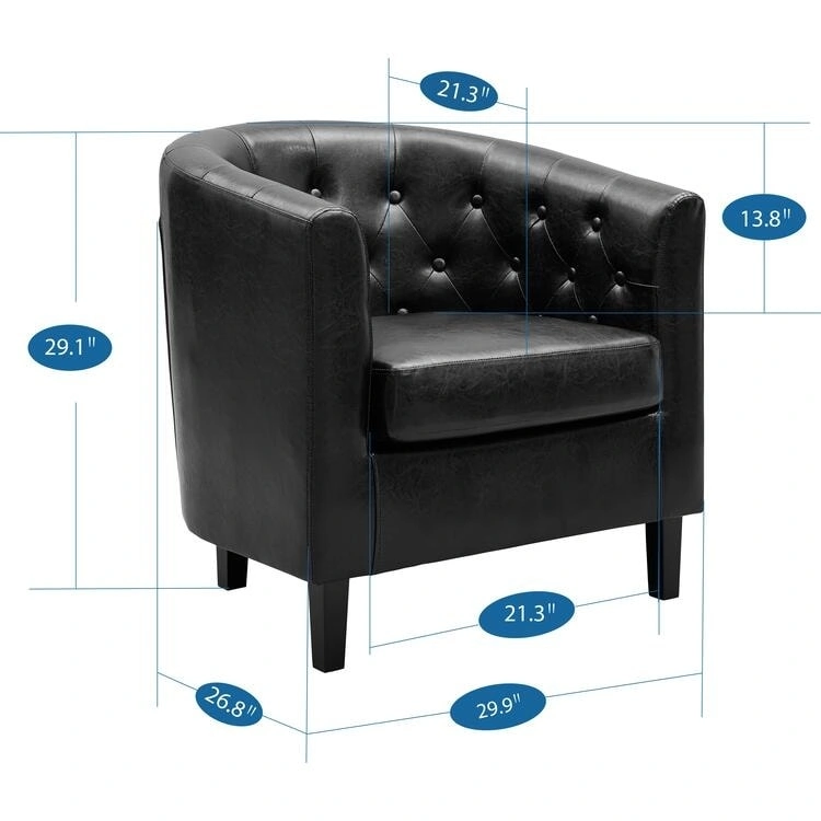 Accent Chair, Button Tufted Faux Leather Barrel Chair, Midcentury Modern Accent Chair, Comfy Armchair, Tub Barrel Chairs