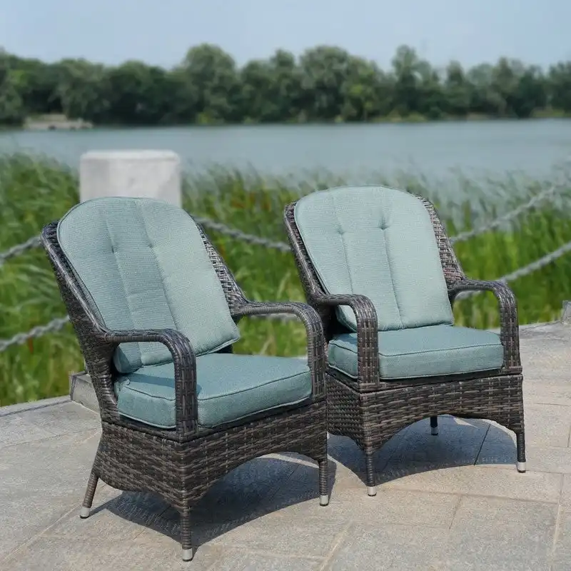 2-Piece Patio Brown Wicker Arm Chair with Cushion