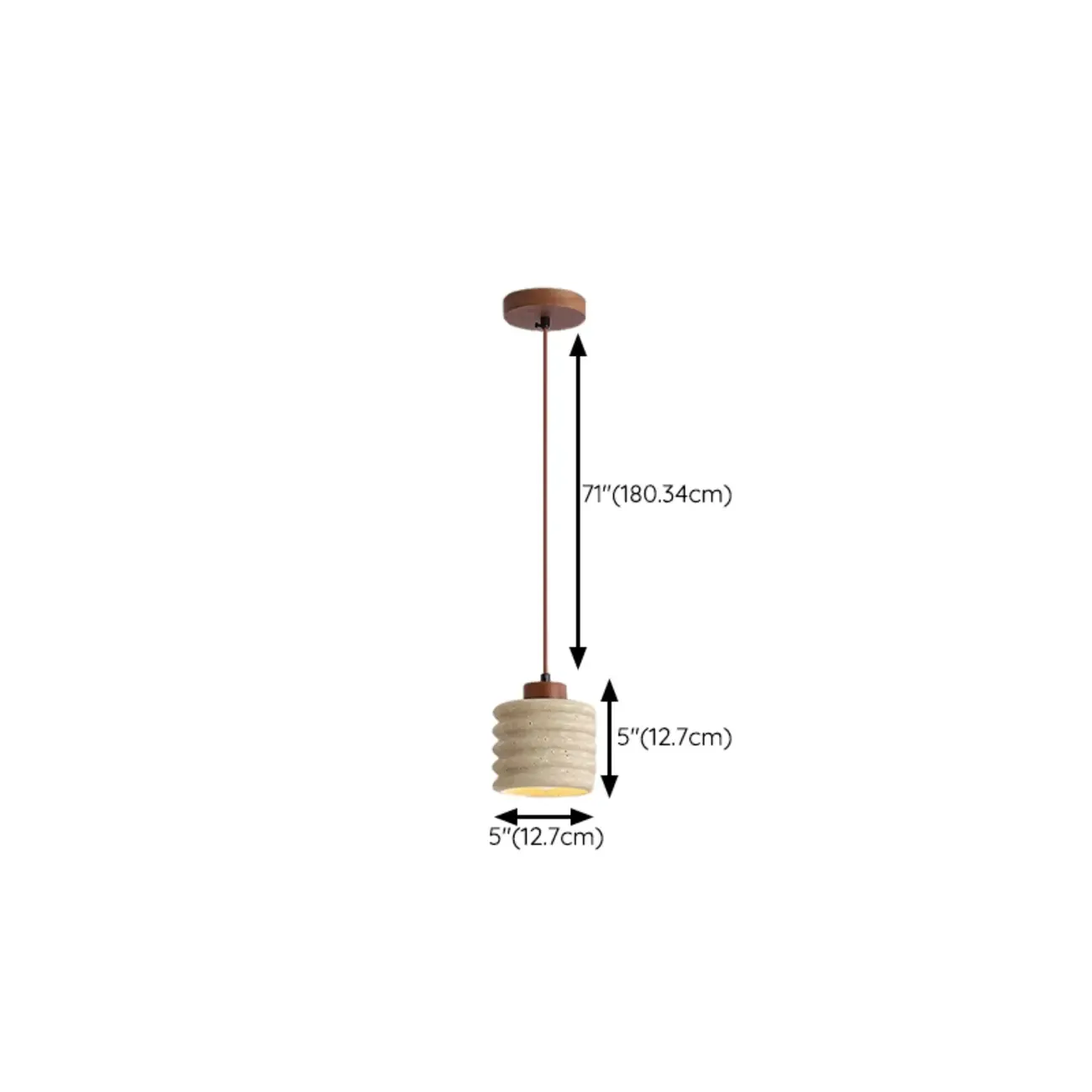 Modern Beige Stone Wood Disc Cylinder Pendant Light