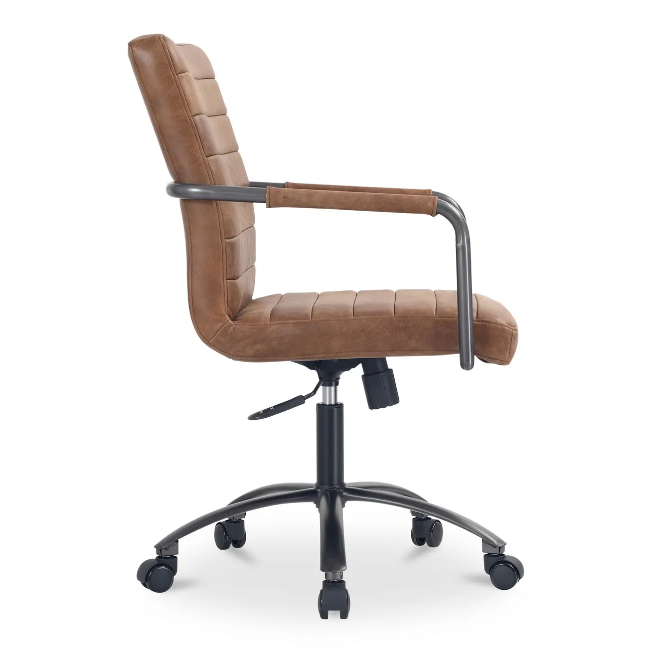 Mid-Back Genuine Leather Swivel Desk Chair with Arms