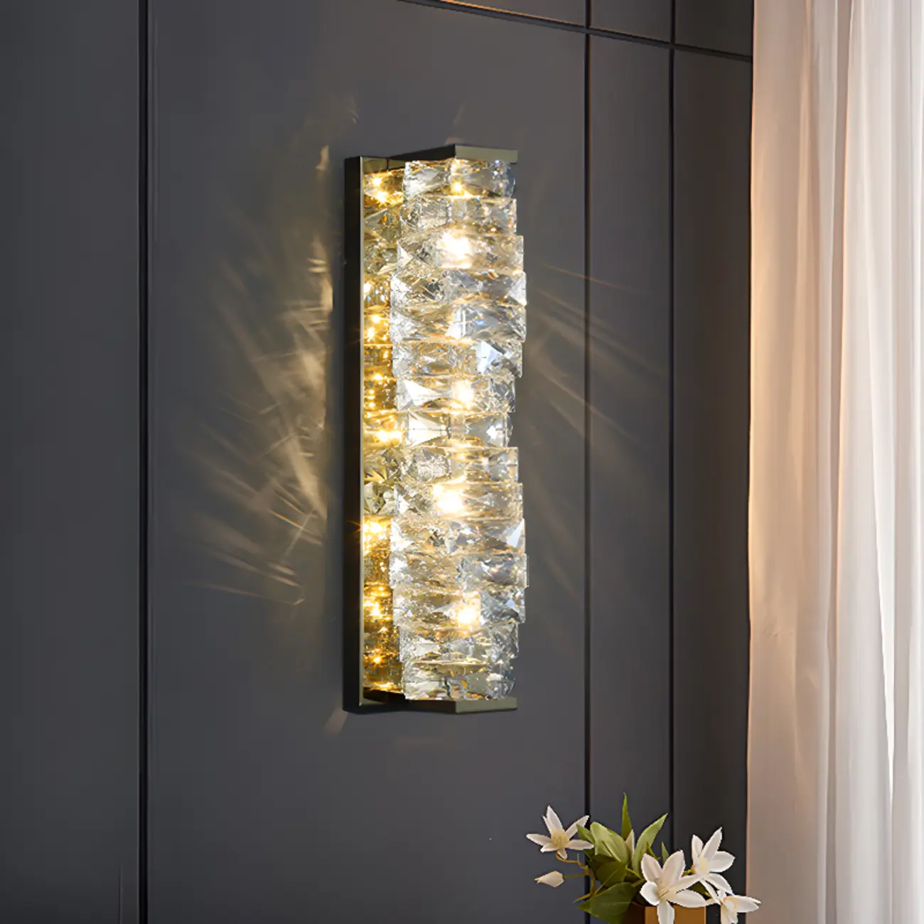 2-Light Geometric Wall Light with Clear Crystal