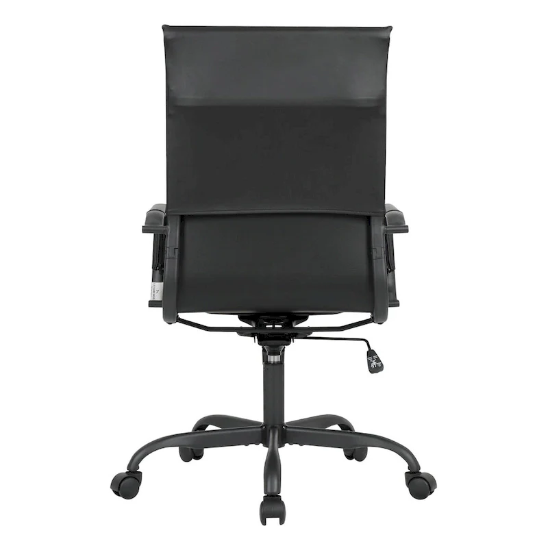 Ribbed Leather Adjustable High-Back Office Swivel Chair in Black Metal Frame