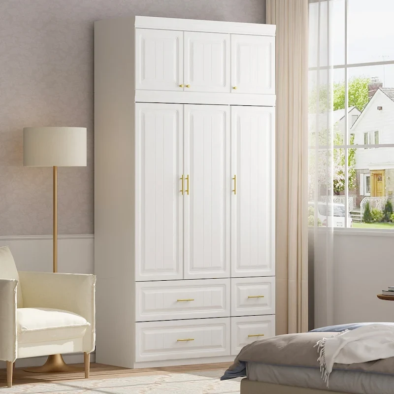 Modern Freestanding Wardrobe Armoire Closet High Cabinet Storage White - 93.7 H