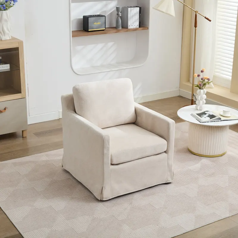 29.92 Chenille Swivel Accent Chair with Removable Cushion