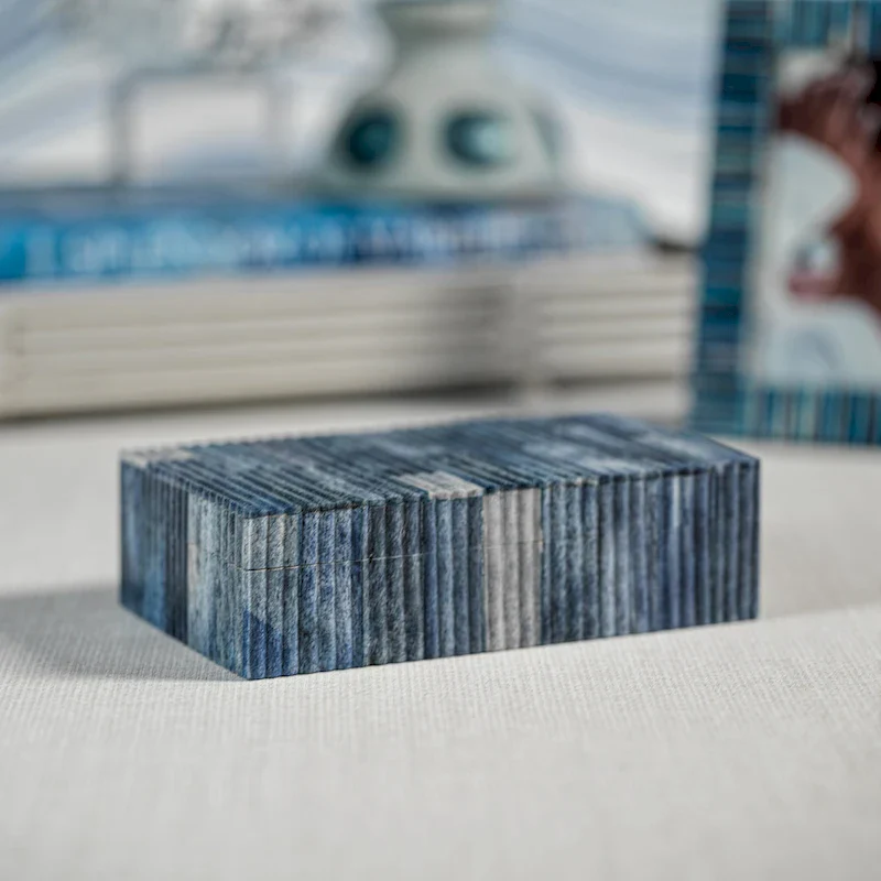 Prato Ribbed Blue Bone Inlay Decorative Box