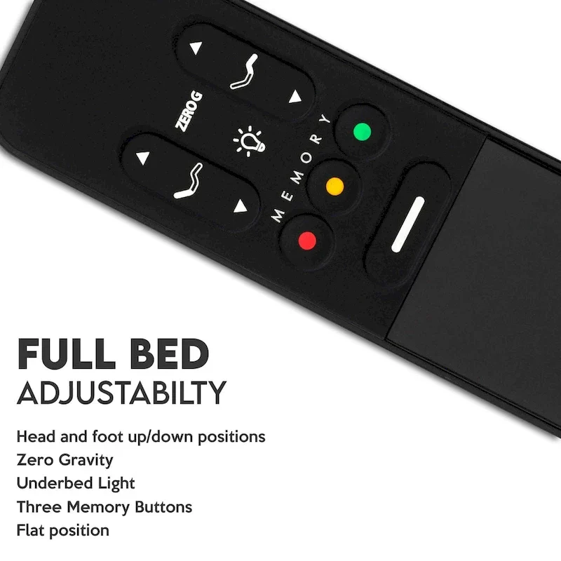 Onetan, Adjustable Bed Base with headboard, Wireless remote,Zero Gravity, Underbed Lighting, Grey