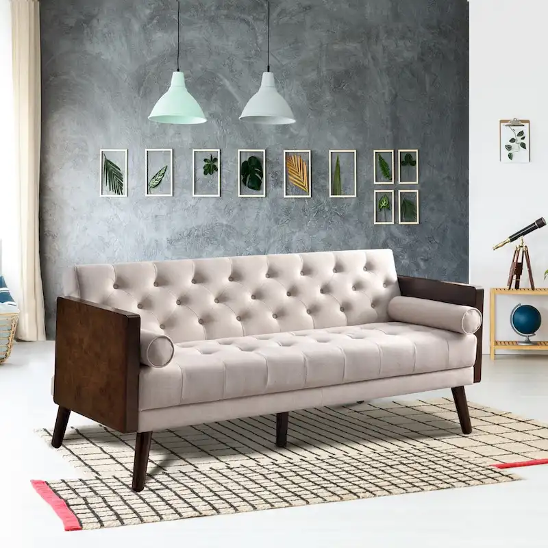 70 inch Futon Sofa Bed, Convertible 2 in 1 Love Seat Sleeper Sofa with 2 Throw Pillows