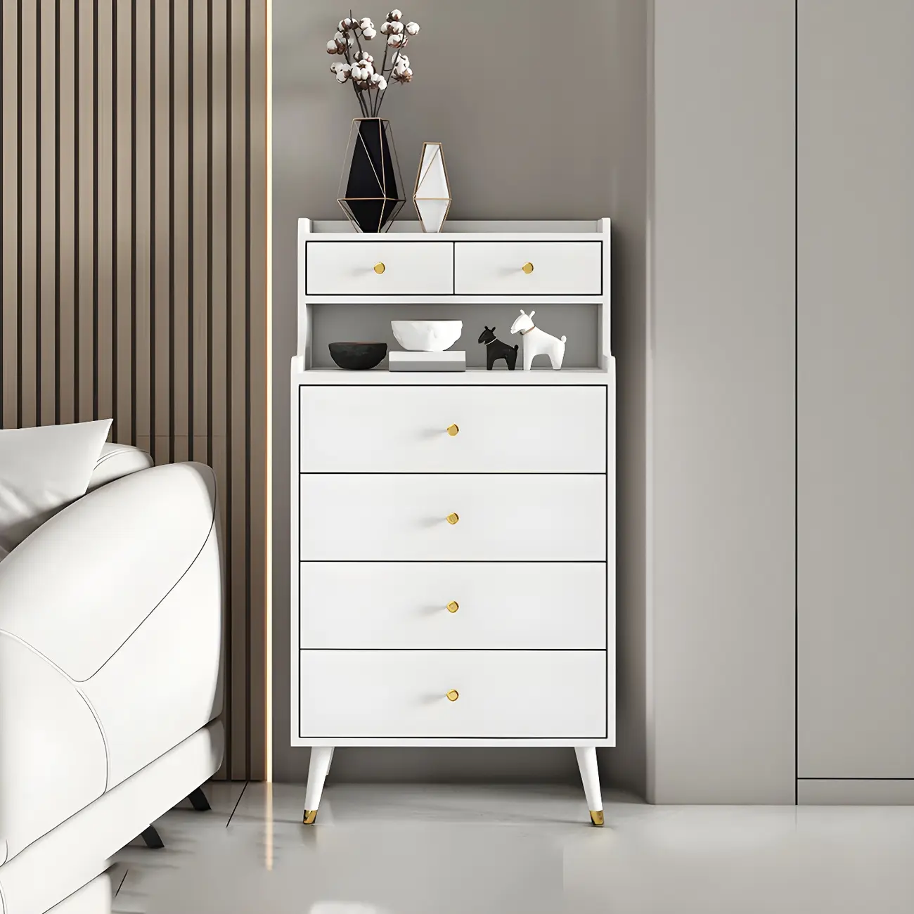 Modern Wooden Vertical Dresser with 6 Drawers