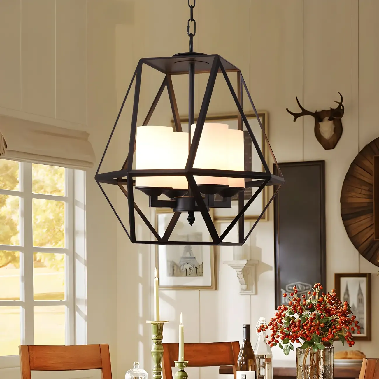 Black Geometric Iron Frame Modern Chandelier