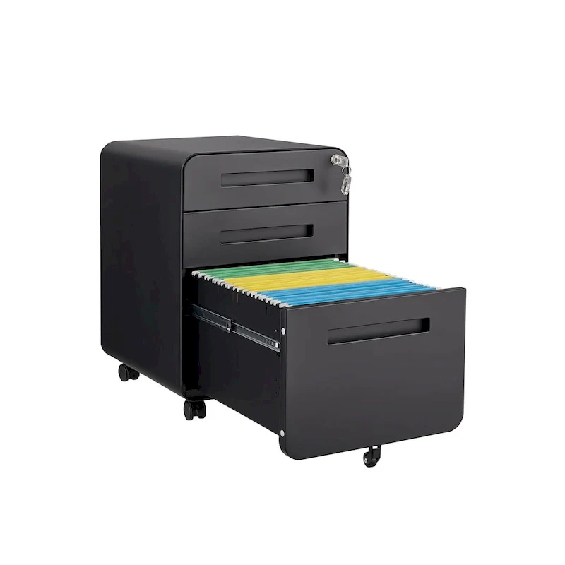 3 Drawer Mobile File Cabinet,Versatile Cabinet,5 Wheel Design Anti-Tilting Cold Rolled Steel Waterproof Moisture-Proof Black