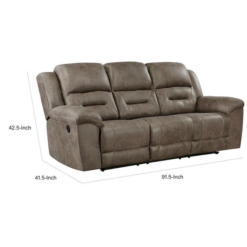 Henry 92 Inch Dual Manual Recliner Sofa Brown Microfiber, Solid Wood, Metal