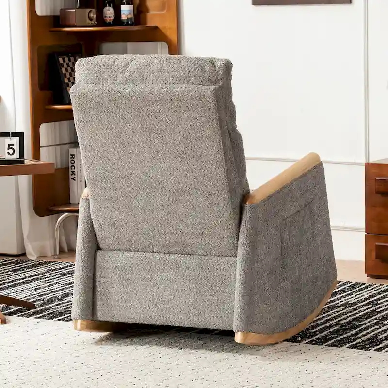 Accent Rocking Chair with Footrest High Back Rubber Wood Rocking Legs Bedroom Living Space