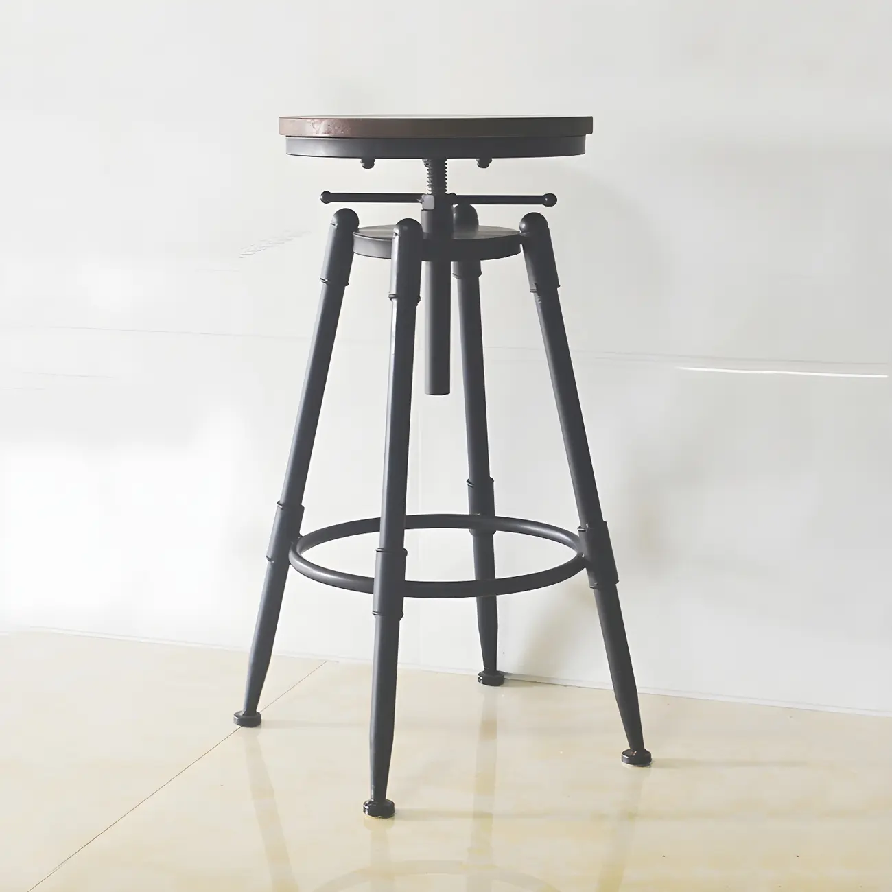 Industrial Metal Leather Swivel Bar Stools with Back