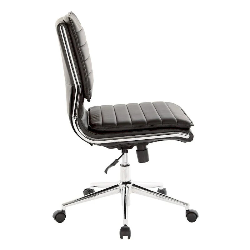 Armless Mid Back Professional Managers Faux Leather Chair with Chrome Base