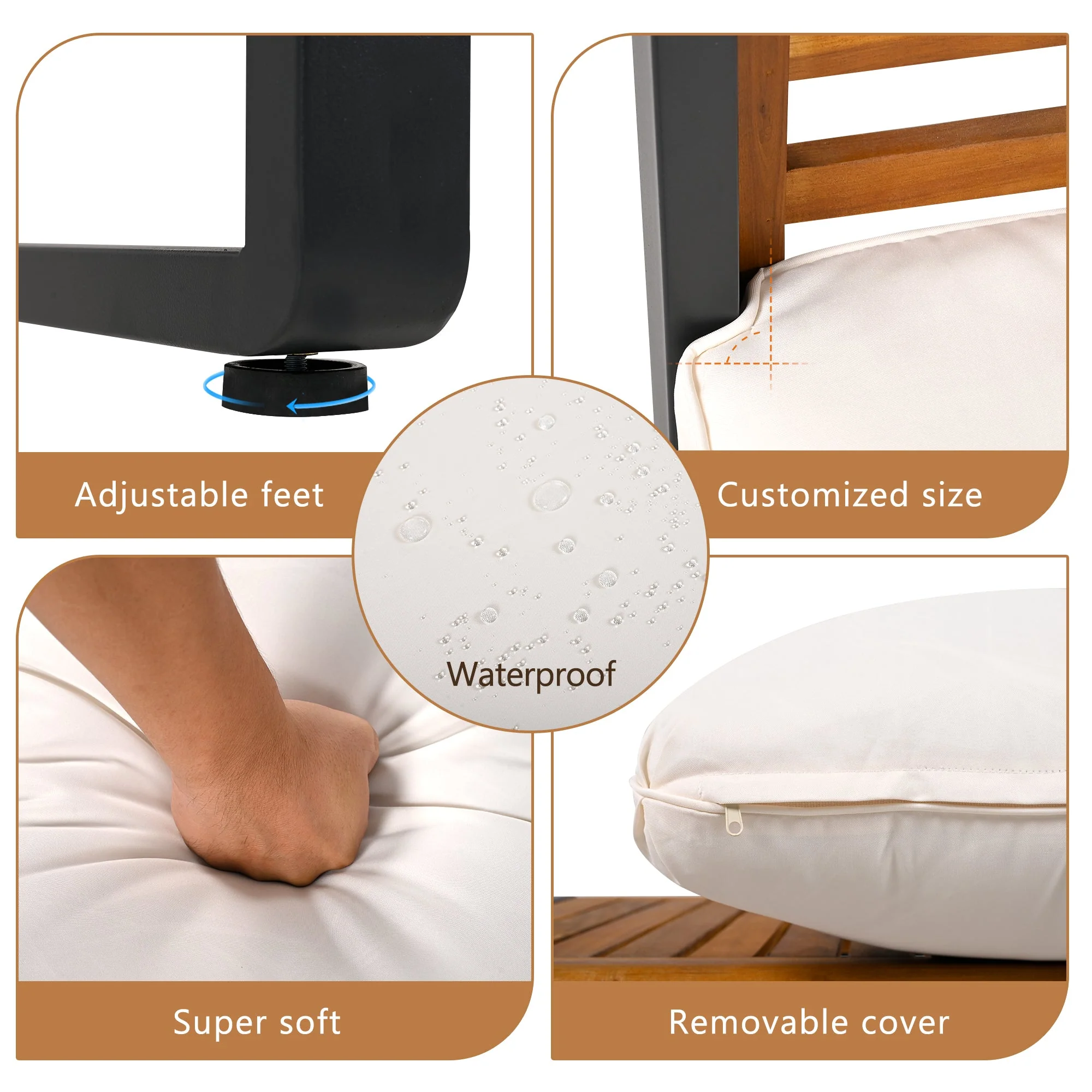 Metal and Wood Frame 4-pieces Outdoor Furniture Sofa Set